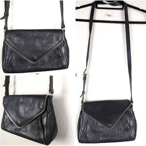 Halogen Black Leather with Zipper Detail Shoulder Bag Crossbody